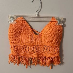 bright orange lace string bra shirt
